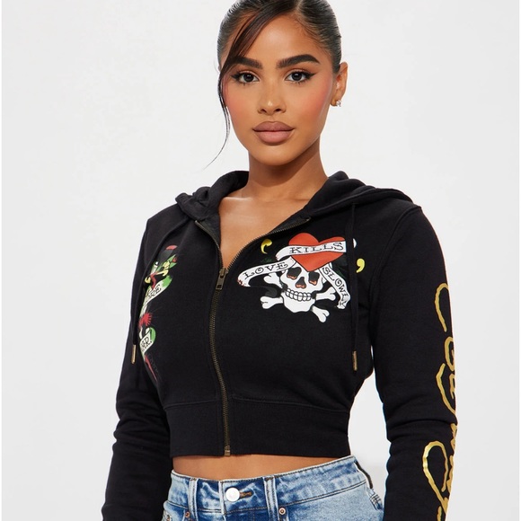 Ed Hardy Tops - LAST CHANCE - Ed Hardy Cropped Hoodie